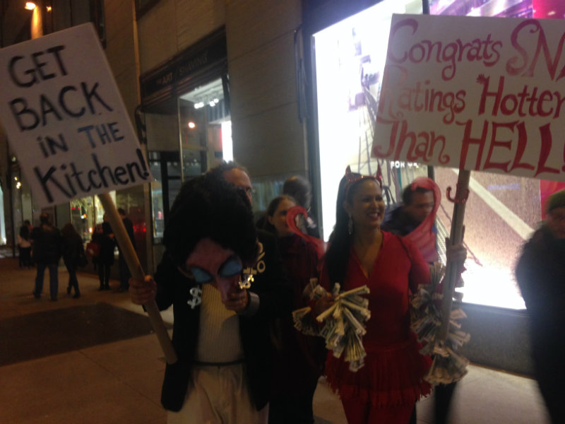 Illustration for article titled 'Live From New York, a Racist Piece of Shit!': Protesters Greet Donald Trump Outside Saturday Night Live